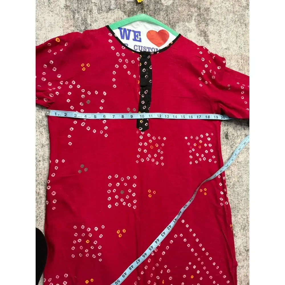 Indian Ethnic Kurti Set with Bandhani Dupatta –Bollywood Women Cotton Red